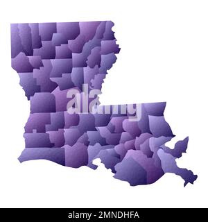 Mappa della Louisiana. Stile geometrico contorno dello stato degli Stati Uniti con le contee. Immagine vettoriale viola in grassetto. Illustrazione Vettoriale
