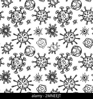 Diversi tipi di virus senza giunture patten. Illustrazione vettoriale scientifica disegnata a mano nello stile di schizzo Illustrazione Vettoriale