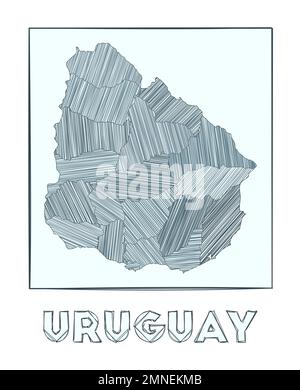 Mappa dell'Uruguay. Mappa del paese disegnata a mano in scala di grigi. Regioni piene con strisce di acconciatura. Illustrazione vettoriale. Illustrazione Vettoriale