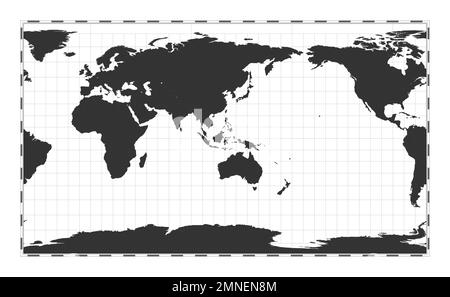 Mappa del mondo vettoriale. Proiezione cilindrica Patterson. Mappa geografica del mondo con linee di latitudine e longitudine. Centrato a 120deg longitudine ovest. Ve Illustrazione Vettoriale