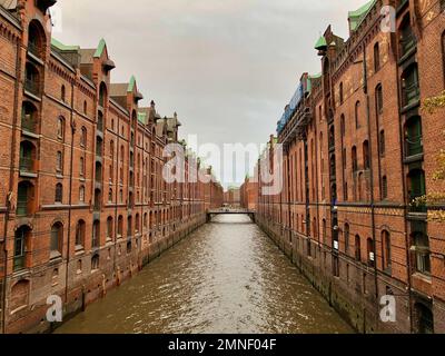 Magazzini a Speicherstadt, Amburgo, Germania Foto Stock