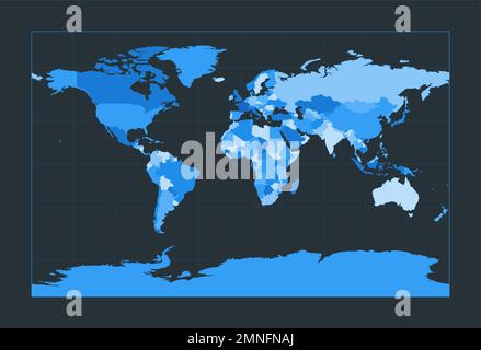 Mappa del mondo. Proiezione stereografica cilindrica. Illustrazione futuristica del mondo per la vostra infografica. Bella tavolozza di colori blu. Allettante illlust vettoriale Illustrazione Vettoriale