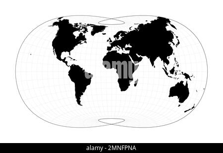 Mappa astratta del mondo. Proiezione ottimale Laskowski. Mappa geografica del mondo pianeggiante con linee reticolari. Illustrazione vettoriale. Illustrazione Vettoriale