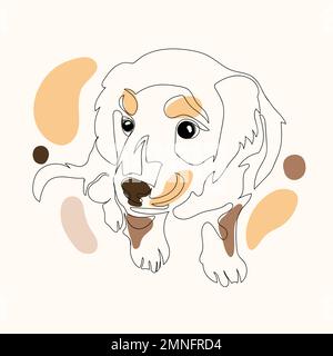 Linea continua di cucciolo carino con capelli lunghi dachshund Illustrazione Vettoriale