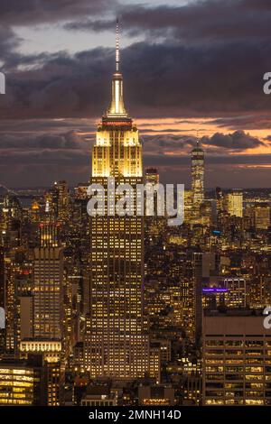 New York, USA, vista dal Rockerfeller Centre, Manhattan. Foto Stock
