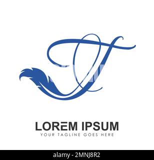 Logo Feather Monogram lettera iniziale T segno vettoriale illustrazione su sfondo bianco isolato Illustrazione Vettoriale