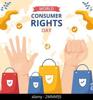 Illustrazione della Giornata mondiale dei diritti dei consumatori Cartoon piano modelli disegnati a mano Illustrazione Vettoriale