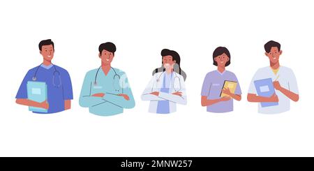 Medici e infermieri di squadra su sfondo bianco. Personale medico Illustrazione Vettoriale