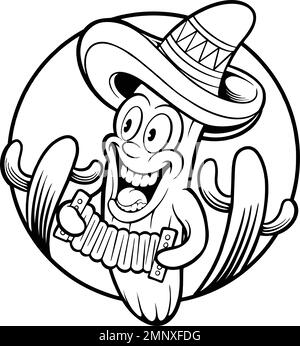 Mexico cinco de mayo cactus giocare akordeon silhouette vettoriale illustrazioni per il tuo logo di lavoro, t-shirt merchandise, adesivi e disegni di etichette Illustrazione Vettoriale