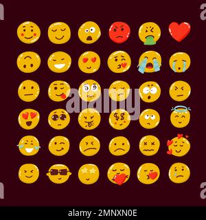 Grande set di icone emoticon sorriso. Set di emoji cartoni animati. Set di emoticon vettoriali, Illustrazione Vettoriale