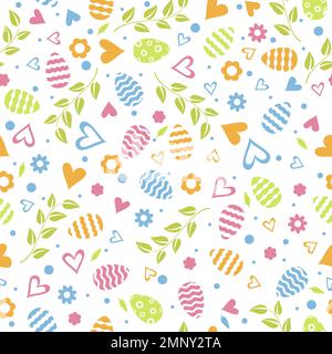 Bella stampa per il design pasquale. Motivo senza cuciture con uova ed elementi floreali Illustrazione Vettoriale