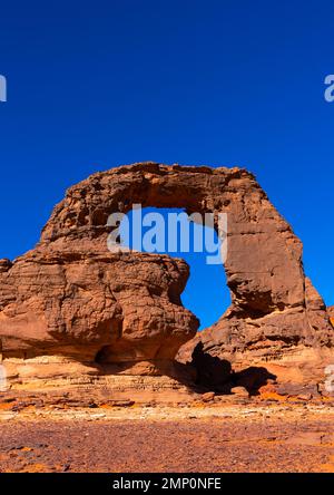 Formazione rocciosa a forma di continente africano, Parco Nazionale di Tassili N'Ajjer, Tadrart Rouge, Algeria Foto Stock