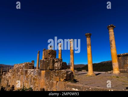 Colonne nelle rovine romane, Nord Africa, Djemila, Algeria Foto Stock