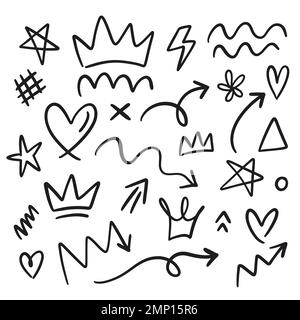 Doodle oscillante di forma del cuore, corona, corsa, stella, onda, Freccia Illustrazione Vettoriale