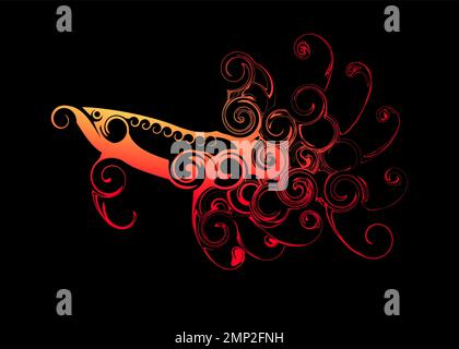 Bella Abstract Super Red Arowana Fish o Dragon Fish Silhouette sfondo sfondo Illustrazione Vettoriale