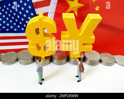 SUQIAN, CINA - 31 GENNAIO 2023 - Illustrazione: Commercio sino-US, Suqian, Provincia di Jiangsu, 31 gennaio 2023. Foto Stock