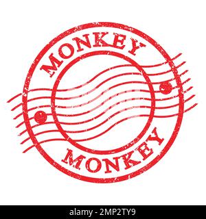 MONKEY, testo scritto su timbro postale rosso grungo. Foto Stock