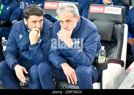 Il capo allenatore di Verona Marco Zaffaroni durante Udinese Calcio vs Hellas Verona, serie calcistica italiana Una partita a Udine, Italia, gennaio 30 2023 Foto Stock