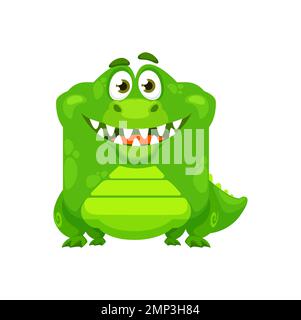 Cartoon kawaii quadrato croc faccia animale, coccodrillo sorriso emoticon vettore icona. Kawaii sorridere faccia di simpatico animale alligatore simpatico, simpatico personaggio della giungla africana emoji con sorriso Illustrazione Vettoriale