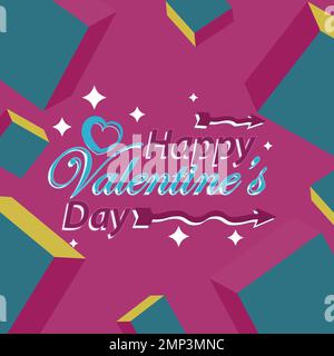 Vector banner design festeggia San Valentino il 14th febbraio con colori vivaci e forme geometriche come le forme del cuore. Illustrazione Vettoriale
