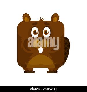 Beaver cartoon kawaii faccia quadrata emoji o emoticon animale, carattere vettore. Divertente sorriso castoro con il viso quadrato kawaii, i bambini carino emoji o emoticon di felice animale zoo per mascotte o adesivo Illustrazione Vettoriale