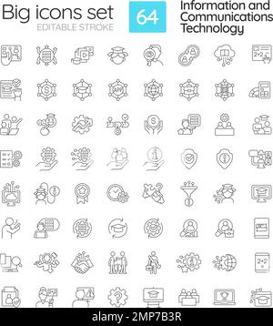Set di icone lineari per la tecnologia dell'informazione e delle comunicazioni Illustrazione Vettoriale