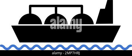 Icona della silhouette della nave cisterna GNL che si muove in avanti sul mare. Vettore modificabile. Illustrazione Vettoriale