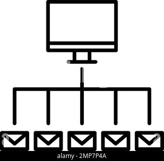 Icona di invio di e-mail in blocco dal PC. Vettore modificabile. Illustrazione Vettoriale