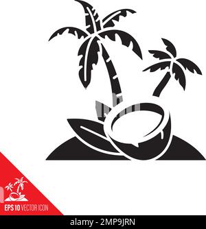 Isola tropicale con noci di cocco e palme icona vettore. Illustrazione Vettoriale