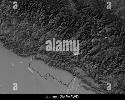 Estremo-Occidentale, regione di sviluppo del Nepal. Mappa in scala di grigi con laghi e fiumi Foto Stock