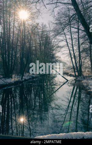 Neve carinzia paesaggio sul lago ossiach soleggiata giornata invernale Foto Stock