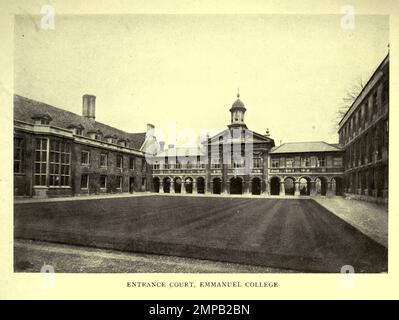 Campo d'ingresso, Emmanuel College da una fotografia di F. Frith & Co. Dal libro ' Cambridge and its story ' di Arthur Gray 1852-1940 Pubblicazione Londra : Methuen 1912 Foto Stock