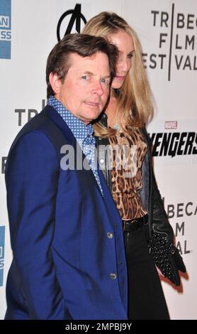 Fox e Tracy Pollan alla prima "Marvel's The Avengers" durante la notte di chiusura del Tribeca Film Festival 2012 che si tiene al Borough of Manhattan Community College. New York, 28th aprile 2012. Foto Stock