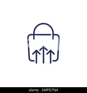 icona della linea della spesa con una borsa e frecce Illustrazione Vettoriale
