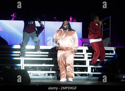 CEE lo Green si esibisce dal vivo in concerto come ospite speciale al concerto finale di Black Eyed Peas del 2011. Lo spettacolo al Sun Life Stadium è l'ultimo per i Black Eyed Peas prima che il gruppo vada in una pausa indefinita. Miami, Florida. 23rd novembre 2011. Foto Stock