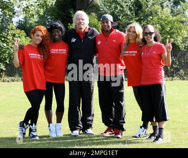 Vida, Richard Branson e Oritse Williams alla presentazione della squadra di celebrità di Richard Branson per il Virgin Active London Triathlon. Londra, Regno Unito. 6/7/11. Foto Stock