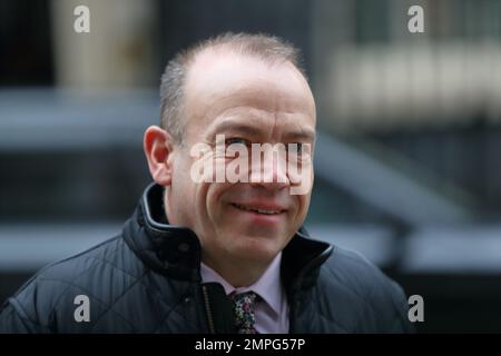 Downing Street, Londra, Regno Unito. 31st Jan, 2023. Il Segretario di Stato per l'Irlanda del Nord Chris Heaton-Harris parte dopo la riunione settimanale del Gabinetto al n. 10 di Downing Street. Credit: Uwe Deffner/Alamy Live News Foto Stock