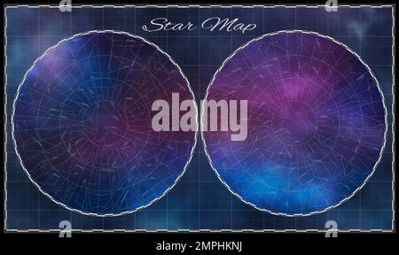 Mappa delle stelle dettagliata con nomi di costellazioni Foto Stock