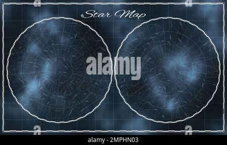 Mappa delle stelle dettagliata con nomi di costellazioni Foto Stock