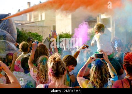 fiesta Holi infantil, Llucmajor, Mallorca, isole baleari, Spagna Foto Stock