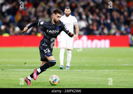 Brais Mendez di Real Sociedad durante il campionato spagnolo la Liga partita di calcio tra il Real Madrid e Real Sociedad il 29 gennaio 2023 allo stadio Santiago Bernabeu di Madrid, Spagna - Foto: Oscar J Barroso/DPPI/LiveMedia Foto Stock