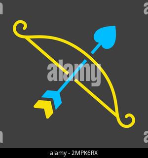 Arco Cupido e freccia glyph su sfondo scuro icona. Simbolo di San Valentino. Illustrazione vettoriale, elementi romantici. Adesivo, cerotto, badge, cartoncino per marria Illustrazione Vettoriale
