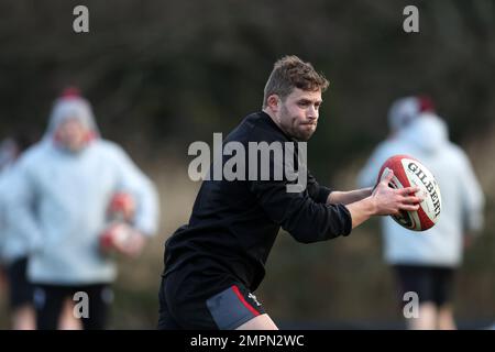 Cardiff, Regno Unito. 31st Jan, 2023. Leigh Halfpenny del Galles durante la sessione di rugby del Galles, vale of Glamorgan martedì 31st gennaio 2023. La squadra si sta preparando per la partita di campionato Guinness Six Nations contro l'Irlanda questa settimana. pic di Andrew Orchard/Andrew Orchard SPORTS photography/Alamy Live News Credit: Andrew Orchard SPORTS photography/Alamy Live News Foto Stock