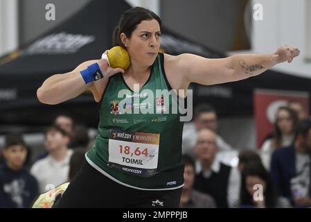 Nehvizdy, Repubblica Ceca. 31st Jan, 2023. Maria Toimil, spagnola, compete nel colpo di scena durante l'incontro Star in Nehvizdy indoor athletics della categoria Silver del World Indoor Tour, il 31 gennaio 2023, a Nehvizdy, Repubblica Ceca. Credit: Josef Vostarek/CTK Photo/Alamy Live News Foto Stock