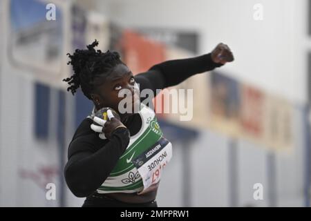 Nehvizdy, Repubblica Ceca. 31st Jan, 2023. Jessica Inchude dal Portogallo compete nel colpo messo durante la riunione di atletica indoor delle Stelle in Nehvizdy della categoria argento del World Indoor Tour, il 31 gennaio 2023, a Nehvizdy, Repubblica Ceca. Credit: Josef Vostarek/CTK Photo/Alamy Live News Foto Stock