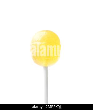 Gustoso lollipop al limone isolato su bianco Foto Stock