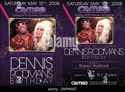 Siete invitati al night club Cameo sabato 10 maggio 2008 per celebrare il compleanno di Dennis Rodman. Ospitata dall'extrordinaire della regina del drag, Elaine Lancaster, la festa presenterà il DJ residente Shawn Rudnick e al piano superiore in Vice, DJ Ruen. Miami Beach, Florida. 5/7/08. Foto Stock