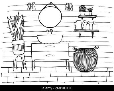 Pagina da colorare con mobili da bagno Illustrazione Vettoriale
