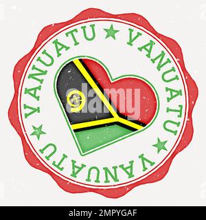 Logo Vanuatu Heart flag. Testo del nome del paese intorno alla bandiera di Vanuatu a forma di cuore. Elegante illustrazione vettoriale. Illustrazione Vettoriale