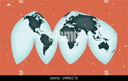 Poster delle mappe mondiali. La proiezione eumorfa interrotta di Bogg. Forma vintage World con texture grunge. Impressionante illustrazione vettoriale. Illustrazione Vettoriale